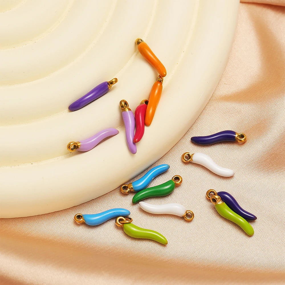 Colorful Enamel Stainless Steel 18K Gold Plated Red Pepper Chilli Charms Pendant for Jewelry Findings & Components
