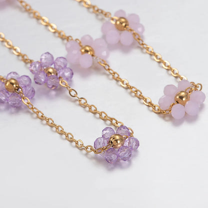 A1855 Non Tarnish 18k Gold Plated Stainless Steel Chain Crystal Flower Beads Chain Jewelry Making Diy