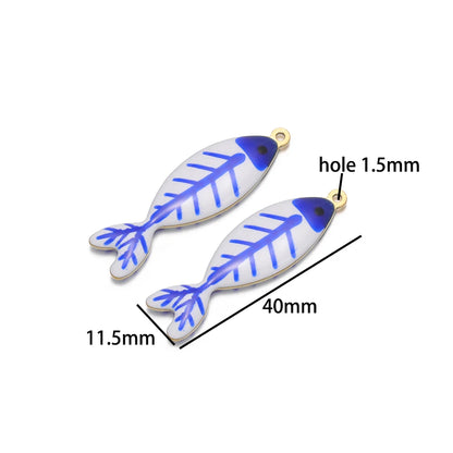 Handmade 18k Gold Plated Stainless Steel Enamel Cute Beach Fishbone Charm Pendant for Jewelry Necklace Making Accessories