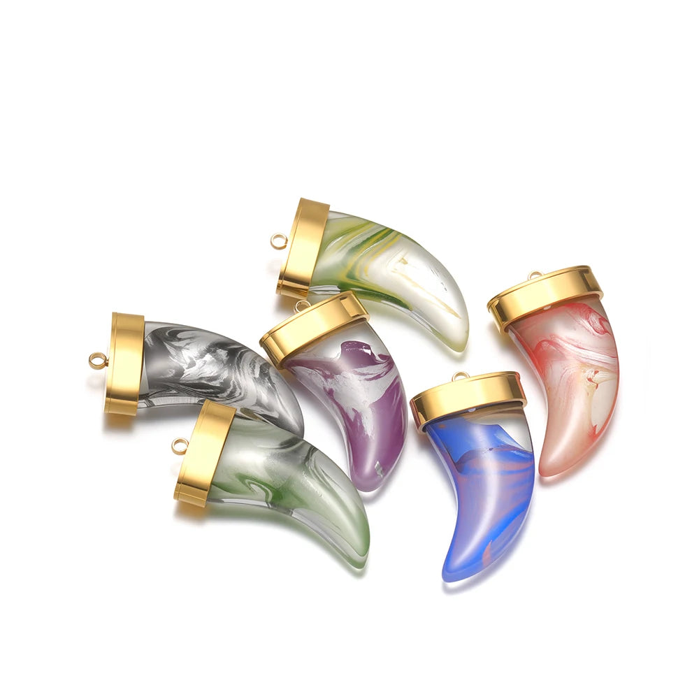 Wholesale Multicolor Glass Crescent Pendants 34 * 18mm - Bulk Horn Charms with Large 1.8mm Single Hole for Craft Supplies