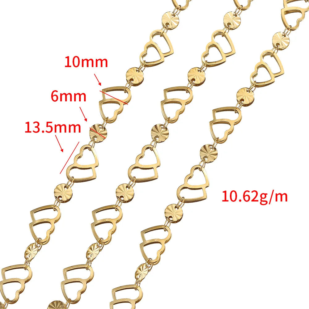 A1868 Hot Hollow Double Heart Chain 18k Gold Plated Stainless Steel Chain for Jewelry Making Diy