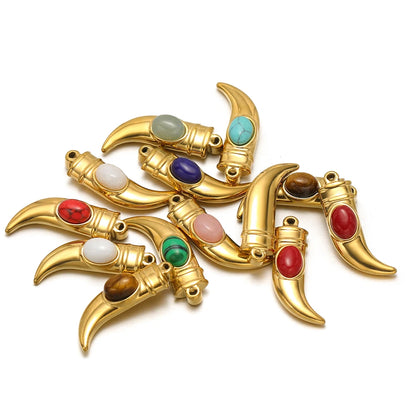 Creative DIY Gemstone Pendant 18k Gold Plated Stainless Steel Wolf Teeth Horn Charm Pendant for Jewelry Making Accessories