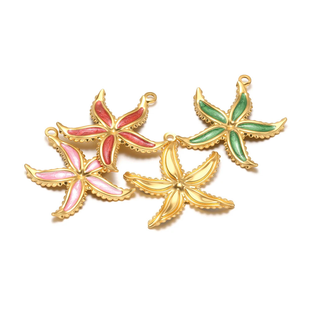 18K Gold Plated Starfish Charms Enamel Pendants Nautical Beach Style DIY Jewelry Making Supplies Accessories