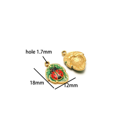 18k Gold Plated Stainless Steel Enamel Fanshaped Ladybird Heart Flower Charm Pendant for Jewelry Making Accessories