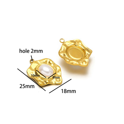 Hot Sale Fashion 18k Gold Plated Stainless Steel Pearl Flower Irregular Shape Charm Pendant for DIY Necklace Jewelry Making