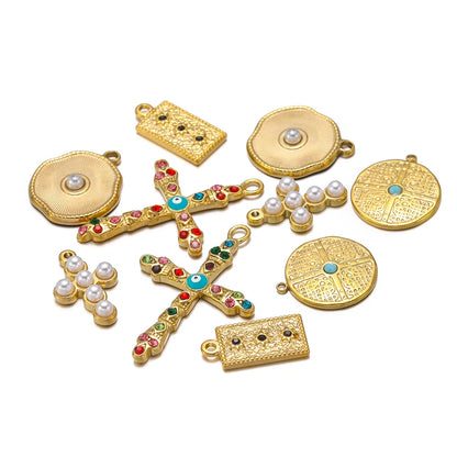 Classic 304 Stainless Steel 18k Gold Plated Zircon Cross Variety Styles Charms Pendants for DIY Women Jewelry Necklace Making