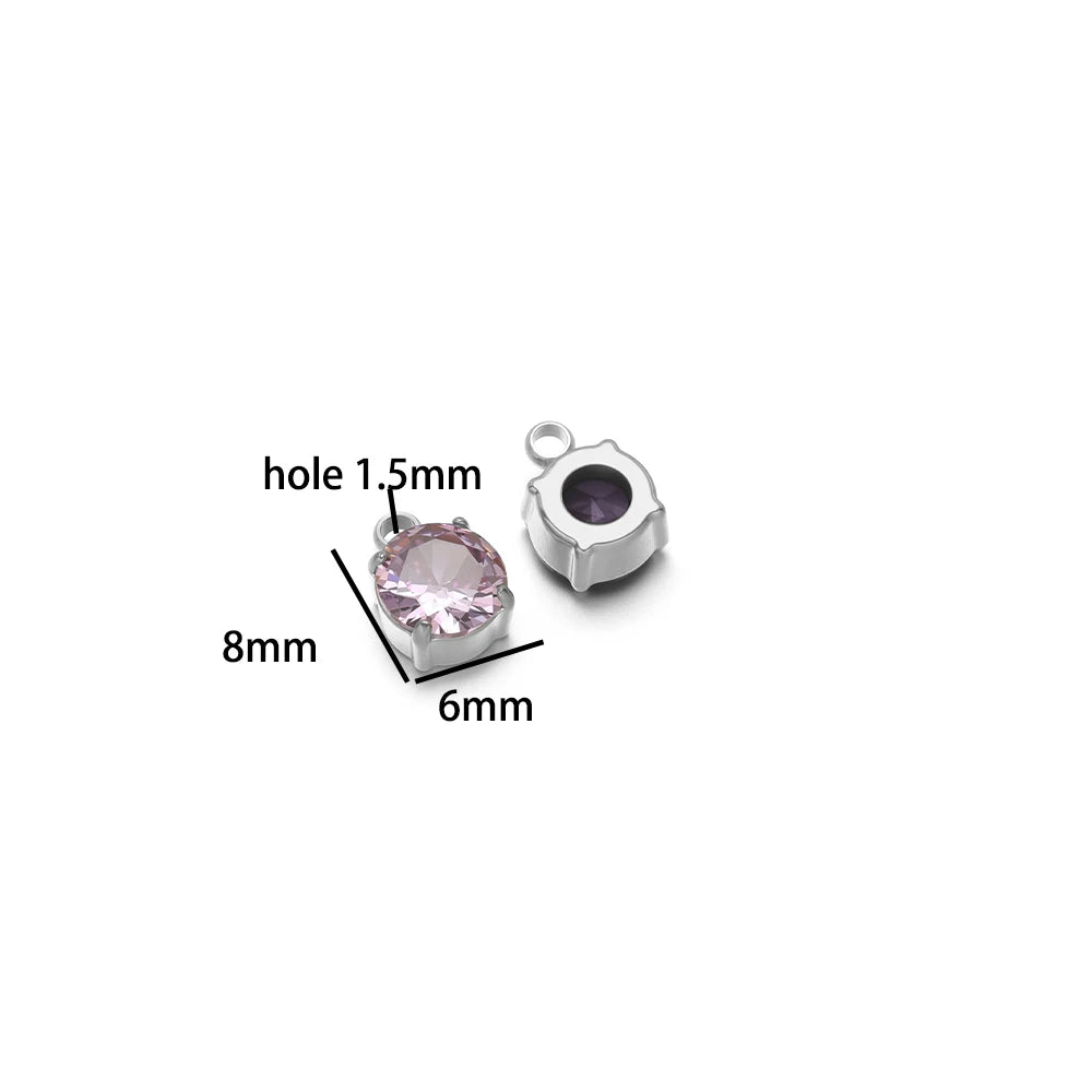 5pcs/bag Stainless Steel 18k Gold Plated 8*6mm Round Zircon Charm Pendant for Diy Necklace Jewelry Making Accessories