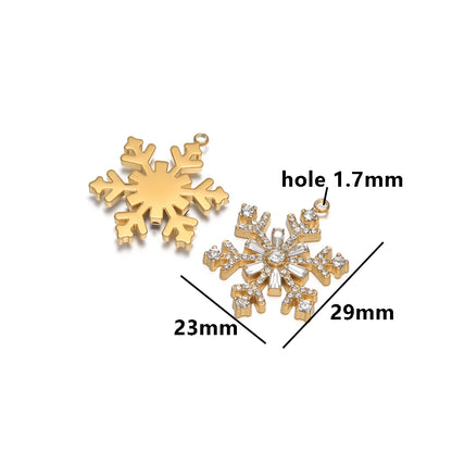 Hot Sale Stylish Stainless Steel 18k Pvd Gold Plated Snowflake Zircon Charms Pendant for DIY Jewelry Necklace Making