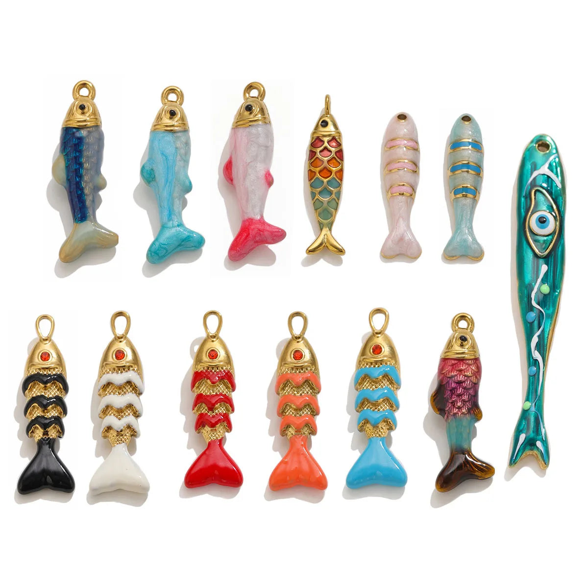 304 Stainless Steel Enamel Small Fish Pendants Multiple Styles Colorful Cartoon-shaped Charms DIY Necklaces
