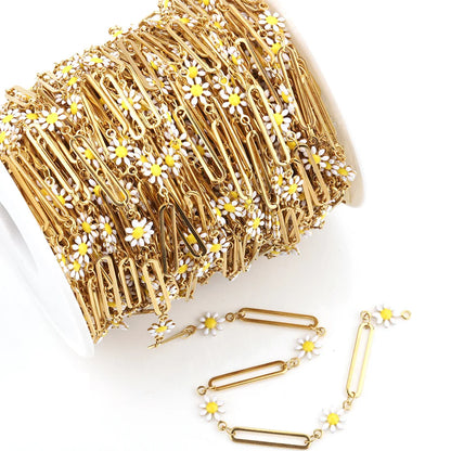 B1587 Paper Clip Daisy Enamel Chain Ins Stainless Steel Chain Jewelry Chain for Necklace Diy