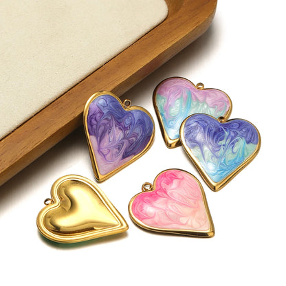 Romantic Dream Color Stainless Steel 18K Gold Plated Drip Oil Gradient Color Heart Charm Pendant for Jewelry Necklace Making