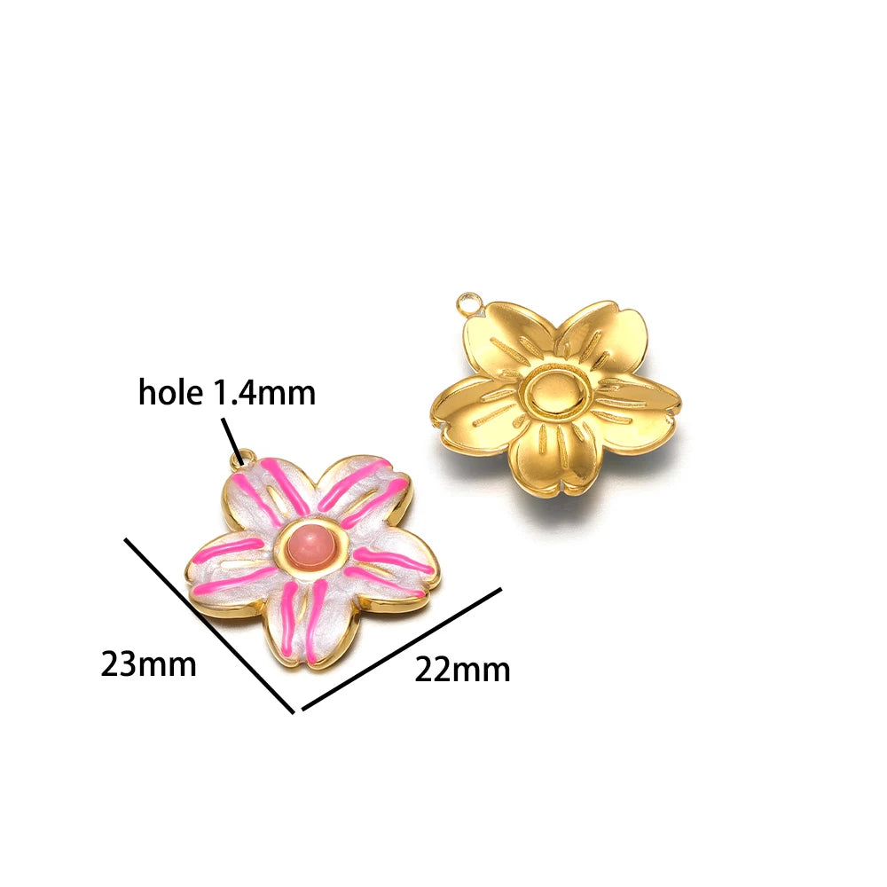 Exquisite Pendant 18k Gold Plated Stainless Steel Colorful Enamel Flower Charm Pendant for Necklace Jewelry Making Accessories