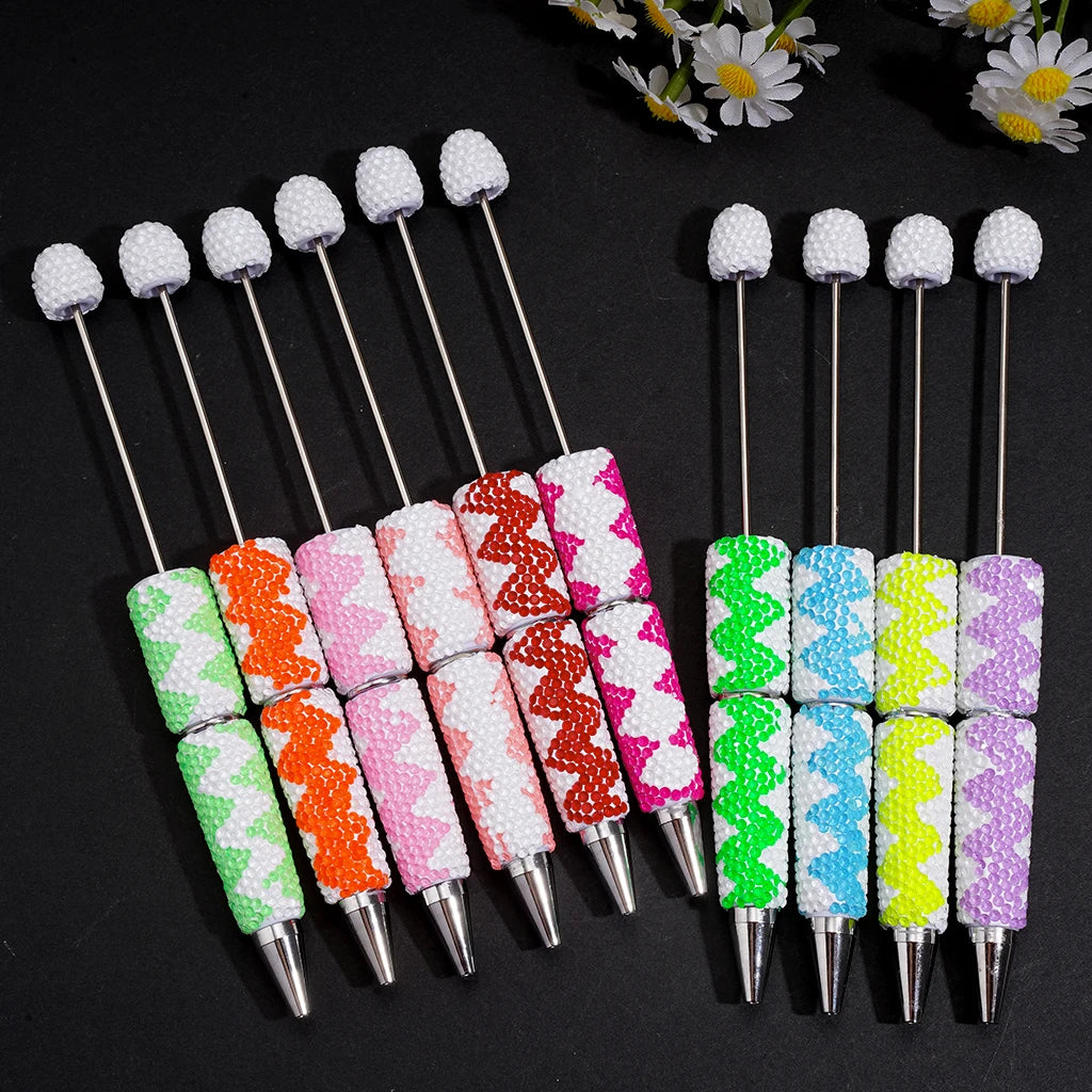 New Wave Pattern Rhinestone Beaded Ballpoint Pen Creative DIY Snake Printed Bead Gift Pen Beadable Ballpoint for Wholesale