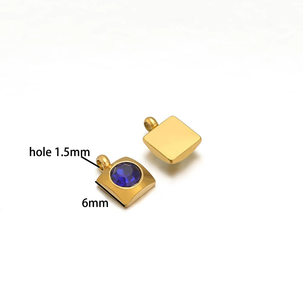 20pcs/bag Stainless Steel 18K Gold Plated 6mm Square Zircon Charms Pendant for DIY Jewelry Necklace Making Jewelry Findings