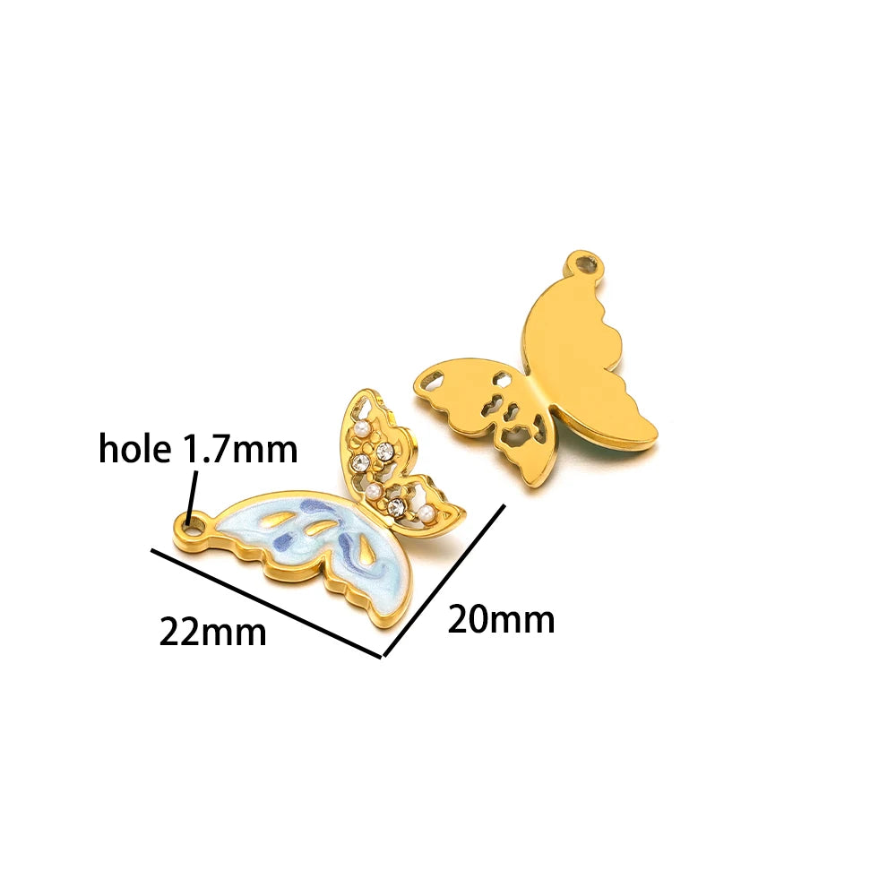 New  Fashion 18k Gold Plated Stainless Steel Enamel Butterfly Charm Pendant for DIY Necklace Jewelry Making  Accessories