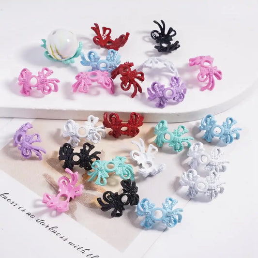 Multi Color Alloy Bowtie Design Bead Cap Spacers for DIY Jewelry Making Fit 16MM Round Beads