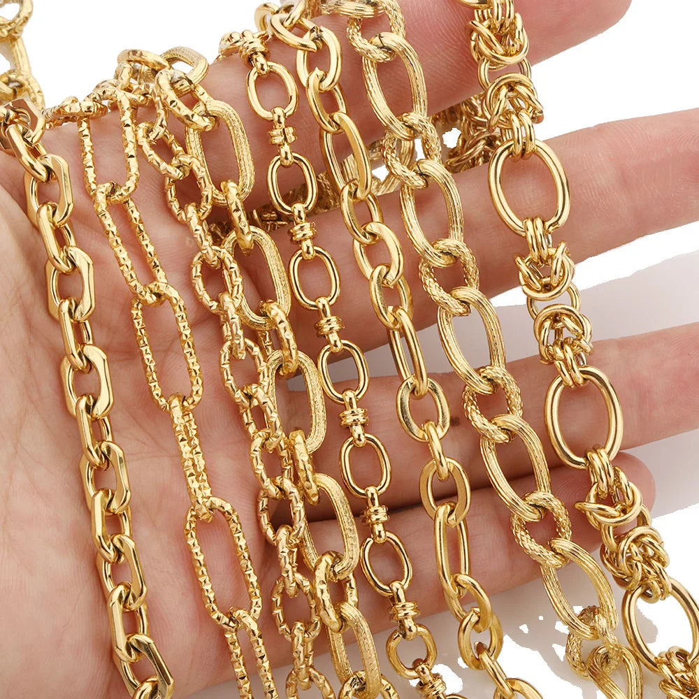 E235 Trunk Gold Silver Chain Waterproof Stainless Steel Chains Paper Clip Chains for Jewelry Custom Diy