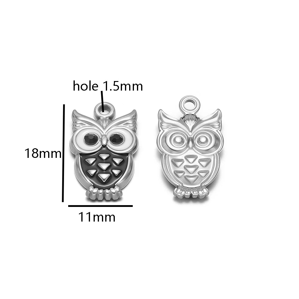New Trendy Stainless Steel 18k Gold Plated Enamel Owl Charms Pendant for Diy Jewelry Necklace Making