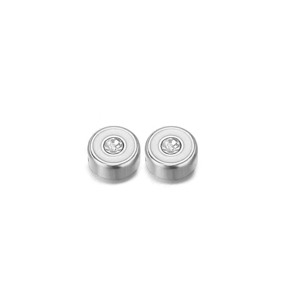 Wholesale18k Gold Plated Stainless Steel Round Zircon Spacer Bead Charms Pendant for Women Jewelry Necklace Making