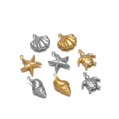 Vintage Stainless Steel 18k Gold Plated Shell Starfish Sea Turtle Sea Snail Charm Pendant for Jewelry Necklace Making