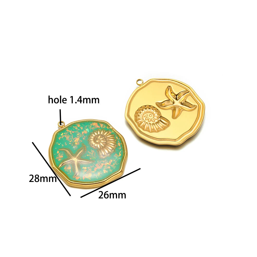 French Retro Stainless Steel 18k Gold Plated One Side Enamel Owl Starfish Conch Charm Pendant for DIY Jewelry Necklace Making