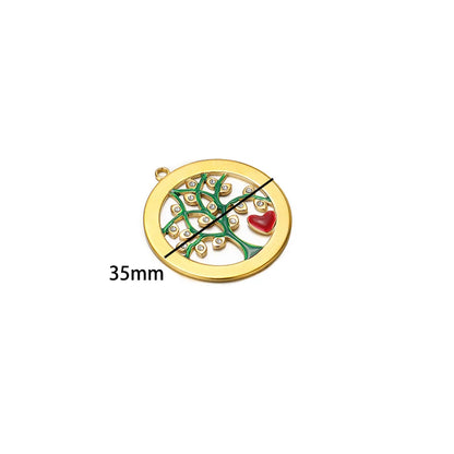 Vintage Stainless Steel18k Gold Plated Hollow Round Charm Shiny Zircon Tree of Life  Charms Pendant for DIY Jewelry Making