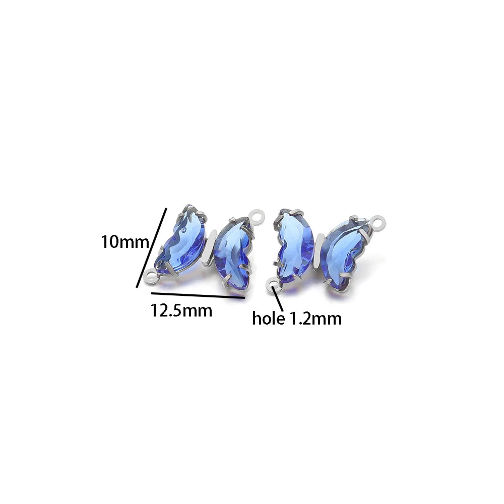Colorful PendantStainless Steel Gold Plated Double Hole Butterfly Crystal Stone Charm Pendant for Necklace Jewelry Making