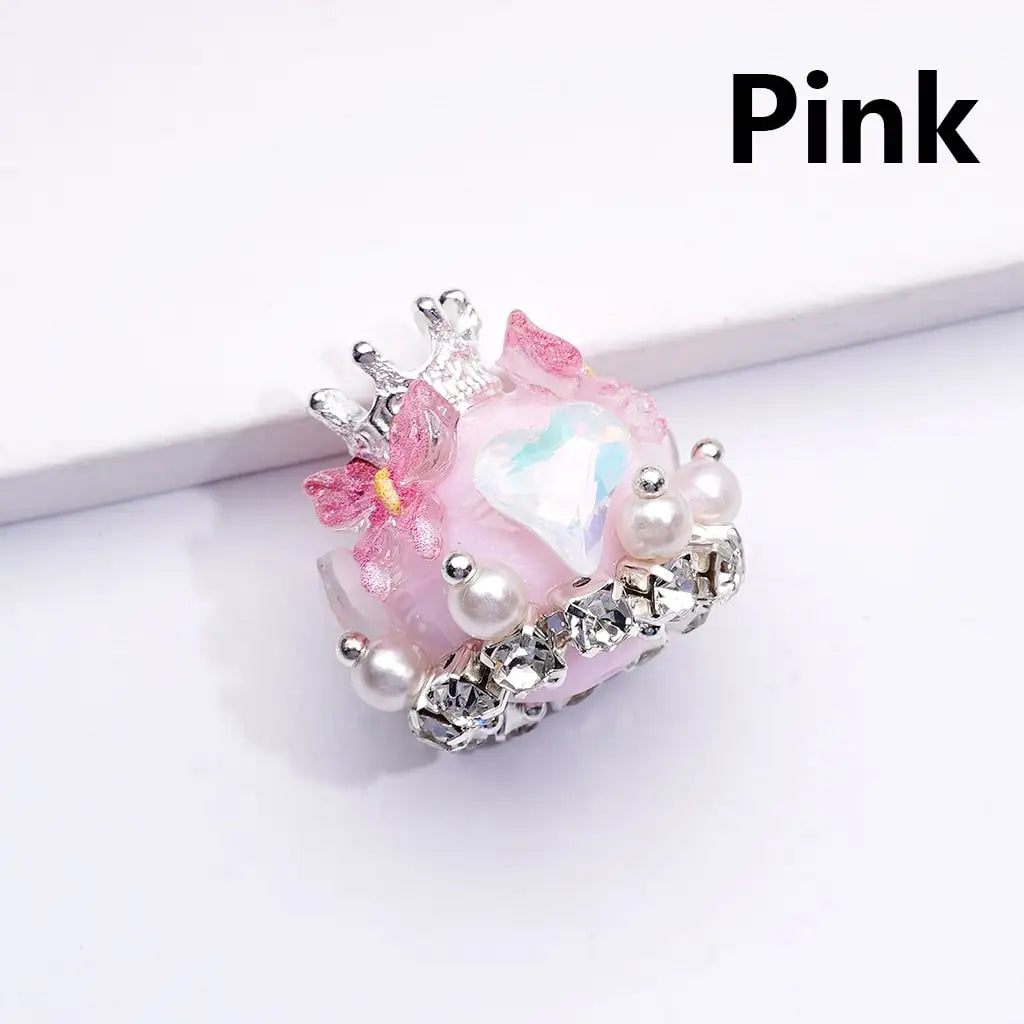 Handmade Silver Alloy Crown Pendant with Acrylic Beads Butterfly Hearts and Clear Rhinestones for Pen Making
