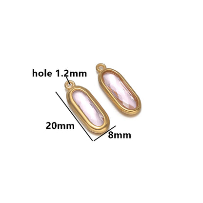 New Trend Fashion 18k Gold Plated Stainless Steel Two Hole Geometric Oval Zircon Charm Pendant for DIY Necklace Jewelry Making