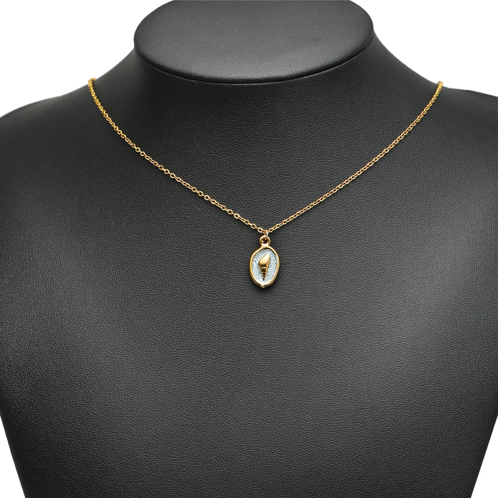 18K Gold Plated Oval-Shaped Single-Sided Drip-Style Conch Shell Pendant Multicolored Enamel Shell Charm DIY Jewelry