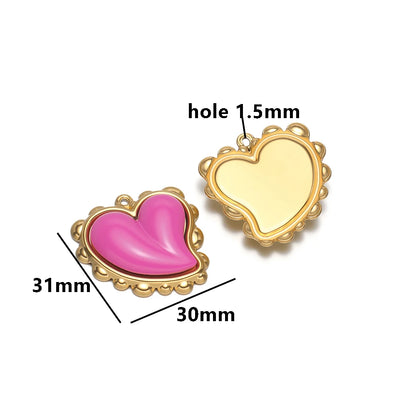 NEW Hot Sale Fashion 18k Gold Plated Stainless Steel Colorful Stone Heart Charm Pendant for DIY Necklace Jewelry Making