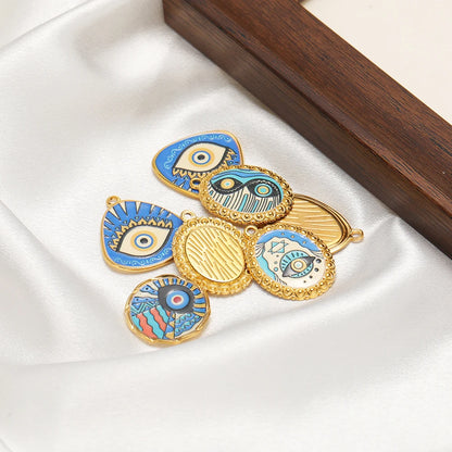 Bohemian Style Stainless Steel 18k Gold Plated Mixed Colors Enamel Oval Eye Charms Pendant for Diy Jewelry Necklace Making