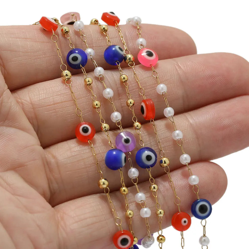 B3338 Rainbow Color Resin Beaded Chain Enamel 6mm Eye Beads Chain Bracelet Necklace Making