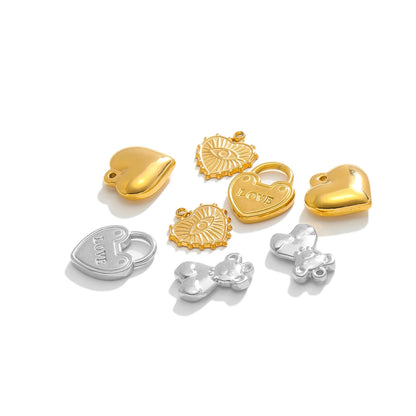 Popular Stainless Steel Gold Plated Charm Love Lock Bear Heart  Charm Pendant for DIY Jewelry Necklace Making