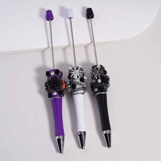 Gothic Halloween Ballpoint Pen Cute Spider Flower Chain Clear Rhinestones Spooky Gift