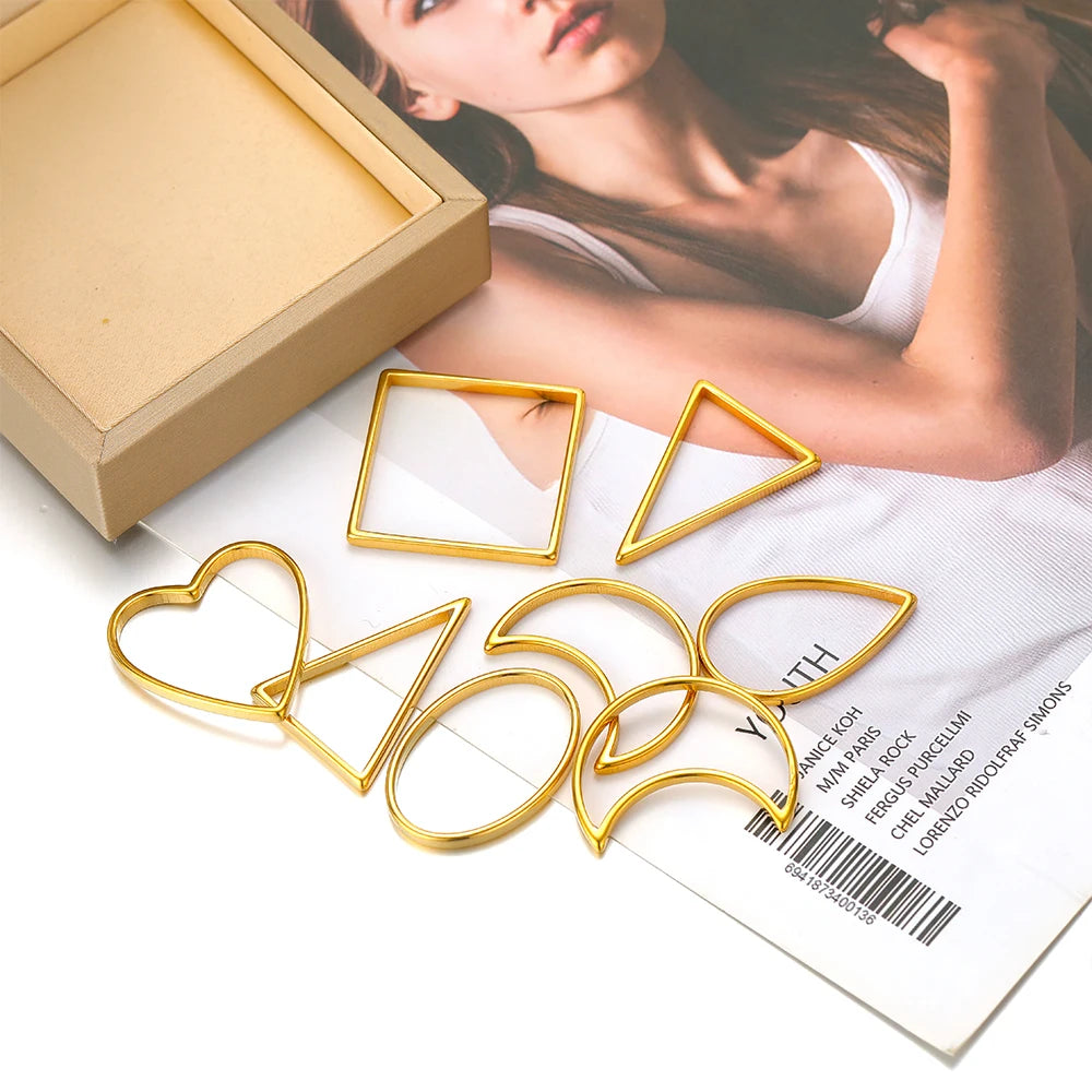Geometric 18K  Gold Plated Stainless Steel Charm Oval Heart Square Charm Pendant for Jewelry Necklace Earring Making Accessories