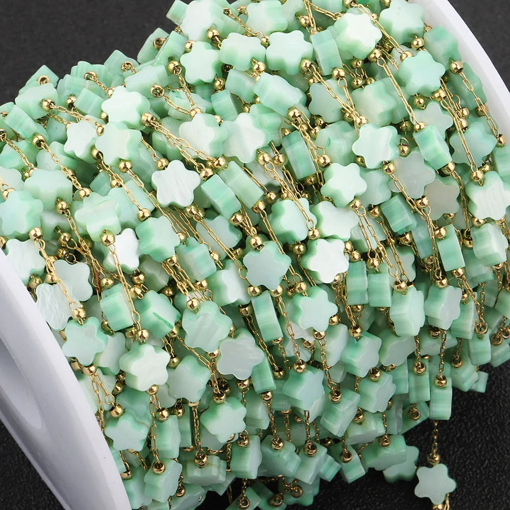 B3822 Colorful Flower Beads Stainless Steel Chain Necklace Accessory Waterproof Gold Chain