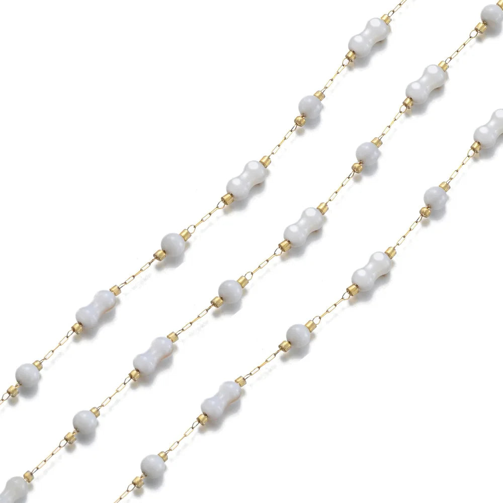 A3027 Amazing Cute Fashion Shell Beads Chain Roll Heart Star Cross Rosary Chain 18k Gold Plated for Necklace Bracelet Making