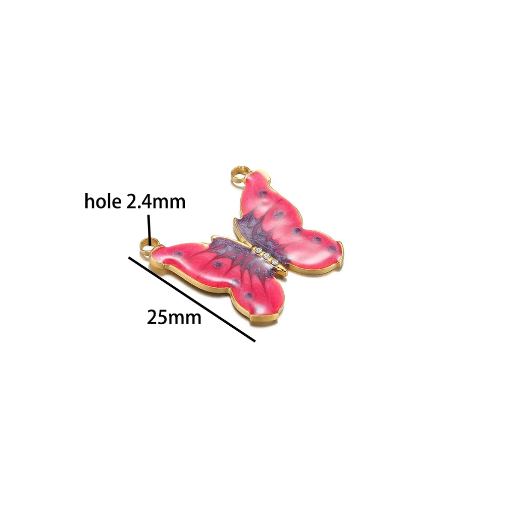New Trendy Stainless Steel 18k Gold Plated Enamel Butterfly Leaves Flower Charm Pendants for Jewelry Necklace Making Accessories