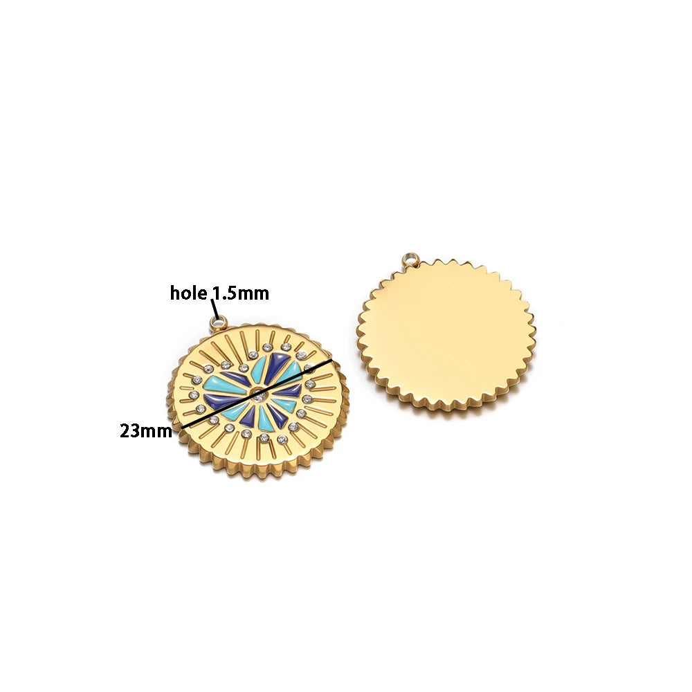 New Selling Stainless Steel 18k Gold Plated Enamel Heart Round Zircon Charm Pendant for Diy Jewelry Making Wholesale