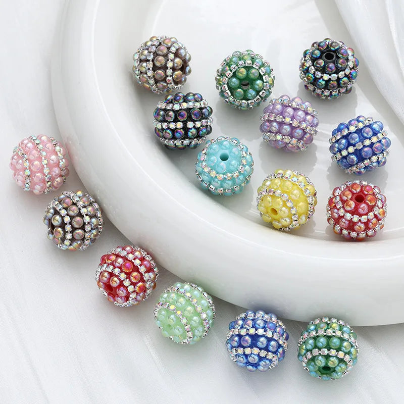 Acrylic Resin Ball Jewelry with Disco Crystal Pearl Rhinestones & Chunky Beads-Random Mix