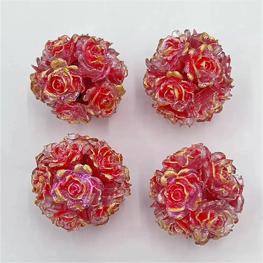 Luminous Gold Edged Rose Flower Clay Beads Glitter Fancy Beads for Beadable Pen and DIY Crafts