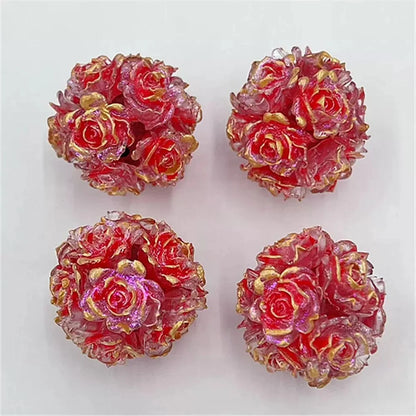Luminous Gold Edged Rose Flower Clay Beads Glitter Fancy Beads for Beadable Pen and DIY Crafts