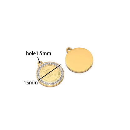 Wholesale Stainless Steel 18k Gold Plated Zodiac Sign Zircon Charm Pendant for Jewelry Necklace Making Accessories