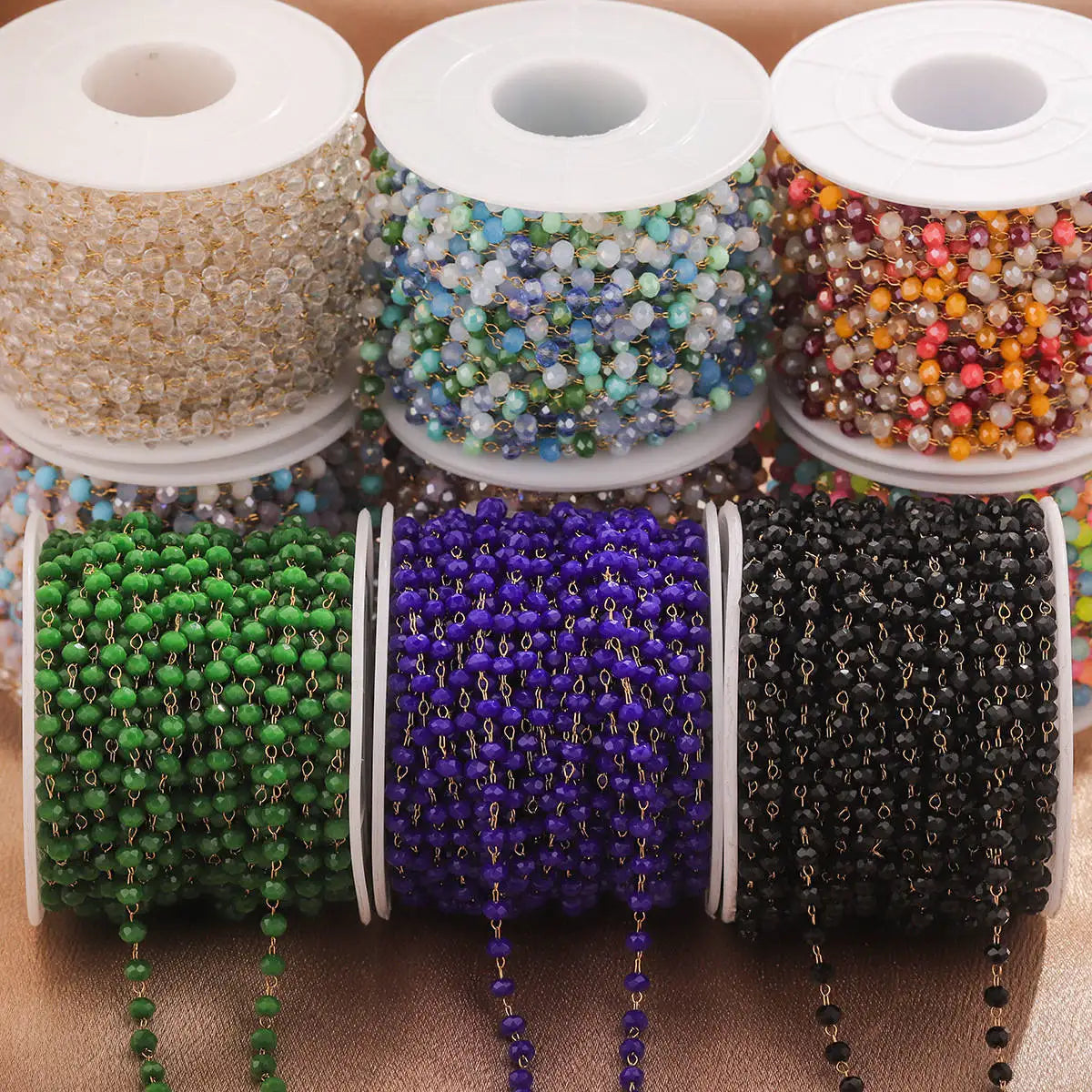 A1321 Fashion Handmade Stainless Steel Chain Beads Beaded Crystal Chain Colorful Chain for Necklace Bracelet Diy