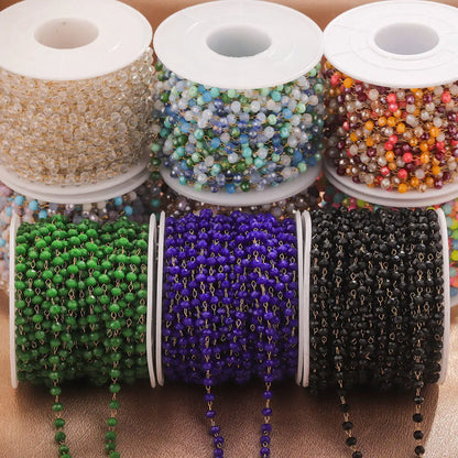 A1321 Fashion Handmade Stainless Steel Chain Beads Beaded Crystal Chain Colorful Chain for Necklace Bracelet Diy