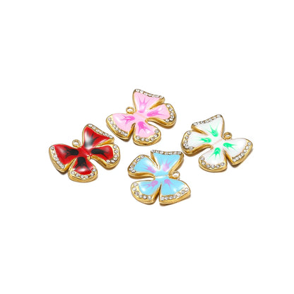 Waterproof Stainless Steel 18k Gold Enamel Crystal Bowknot Charms Pendant for Jewelry Necklace Earring Making Trendy Accessories