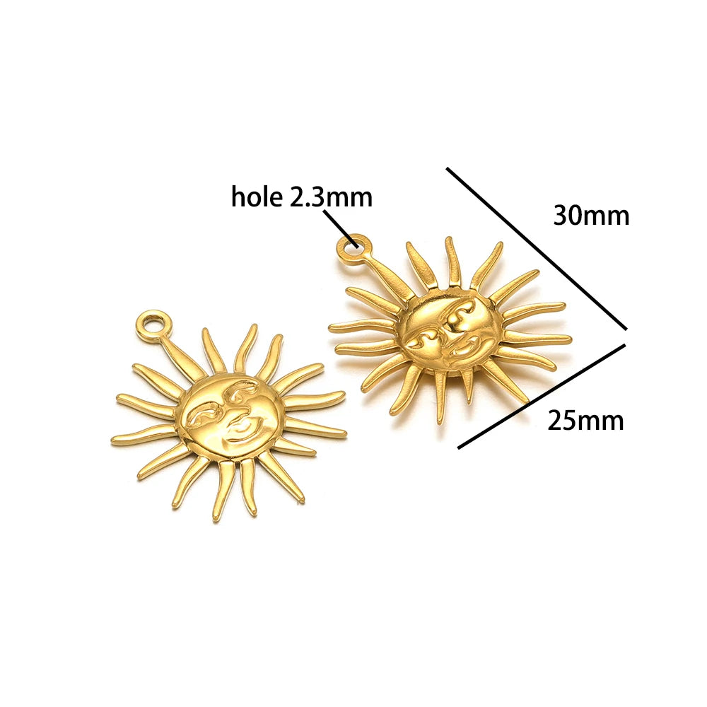 Vintage  DIY Charm 18k Gold Plated Stainless Steel Sun Starfish Flower Charm Pendant for Handmade Necklace Jewelry Making