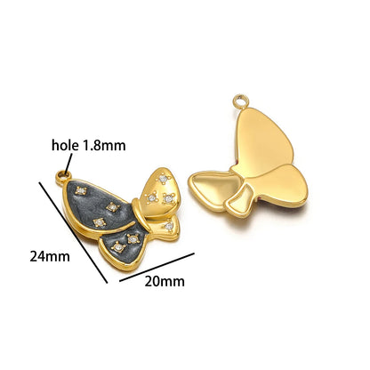 Hot Selling Stainless Steel18k Gold Plated Drop Oil Dot Drill Butterfly Charms Pendant for DIY Jewelry Necklace Making