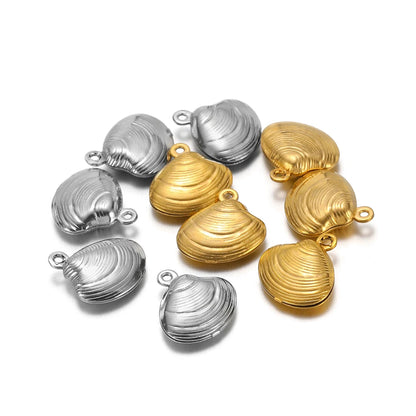 Ocean Style 304 Stainless Steel 18k Gold Plated 14mm Hollow Shells Pendant Charm  for Jewelry Necklace Making Accessories
